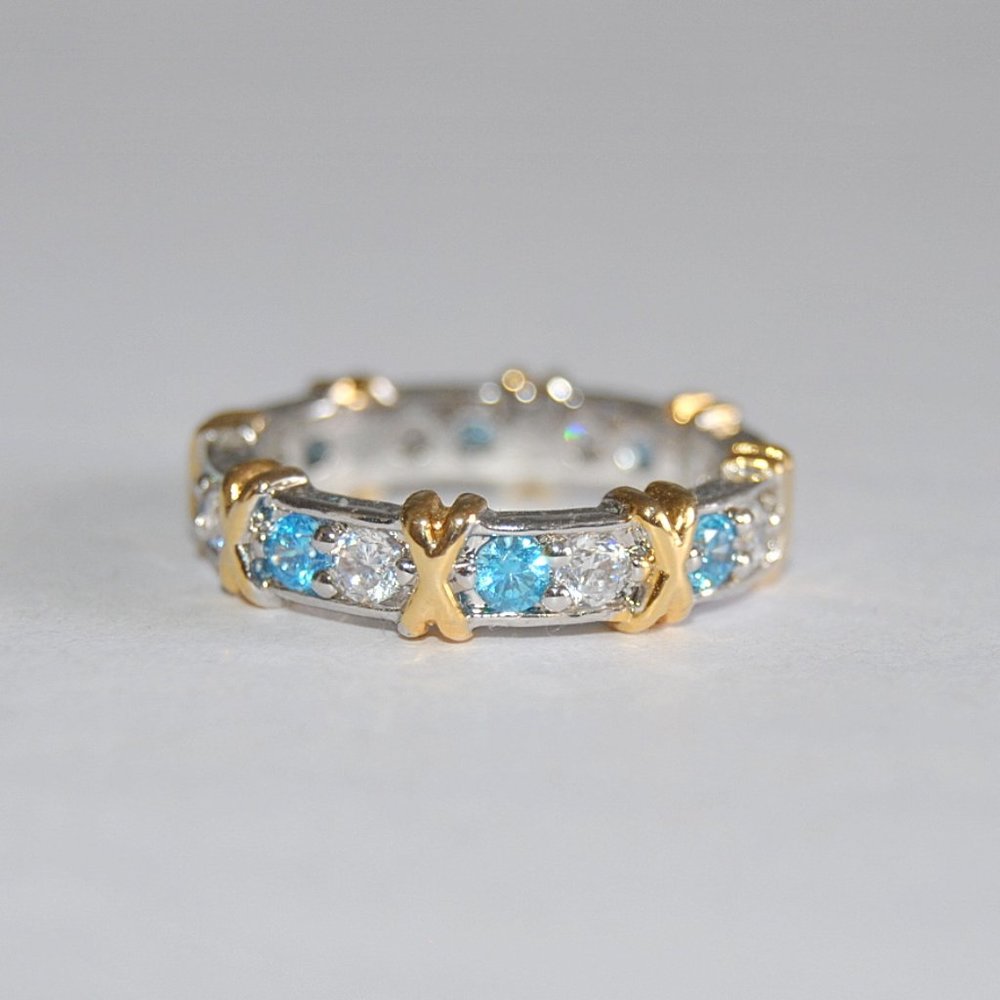 Style Tiffany Schlumberger Ring Blue and white with golden Xs